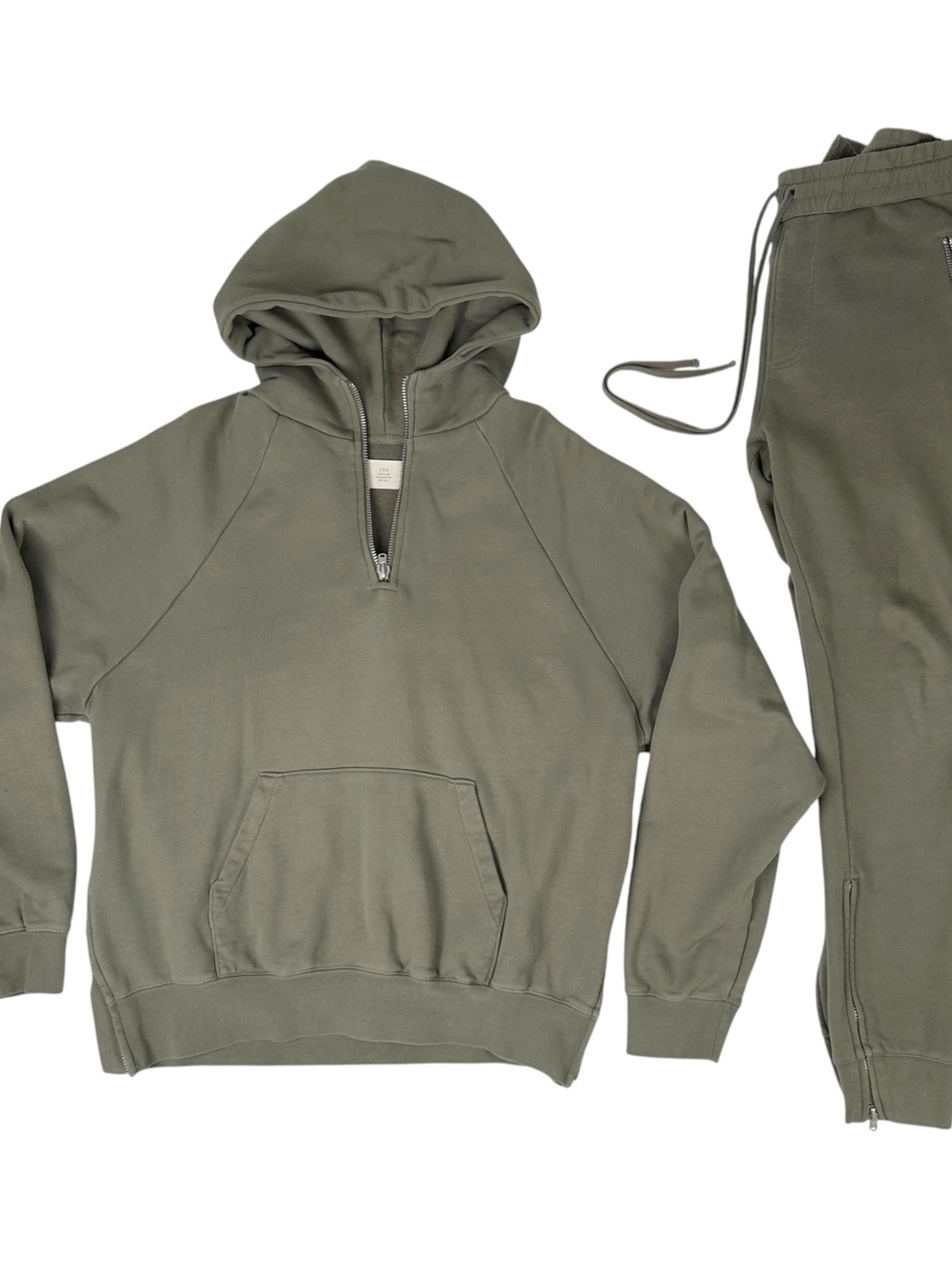 FOG x Pacsun Fear of God Essentials Mens M 1/4 Zip Hoodie SweatPant Olive Set